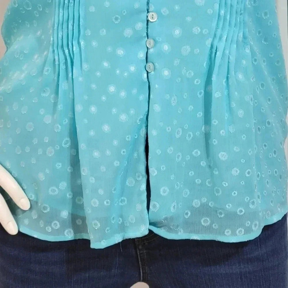 Notations Women's Top XL Teal With Circle Design Vneck Button Up. - Picture 10 of 11